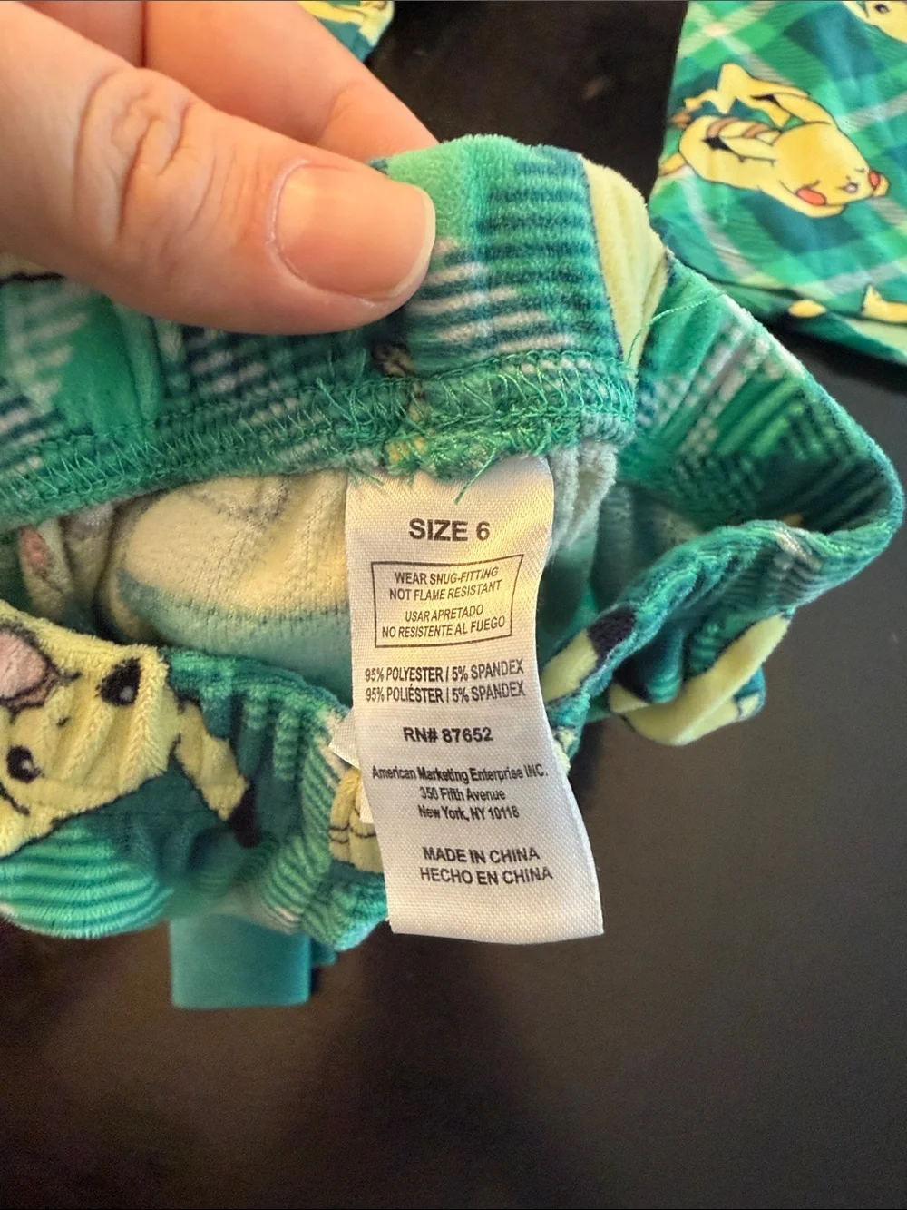 Green Plaid Pikachu Kids Pajama Set